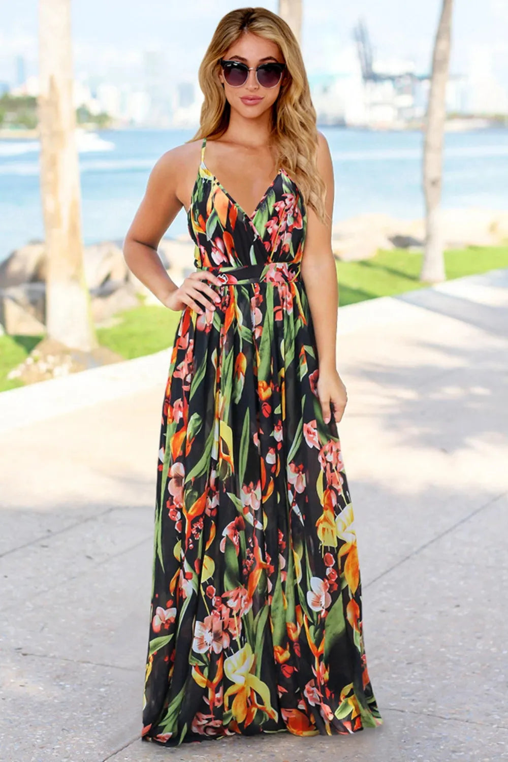 Crisscross Printed Surplice Cami Dress view 4 - Shopiebay