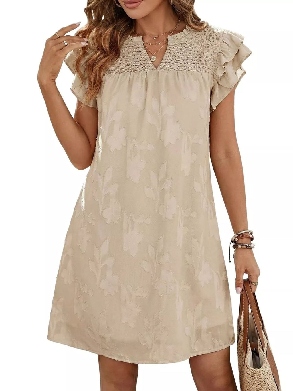 Floral Embossed Ruffle Sleeve Mini Dress - product image 4