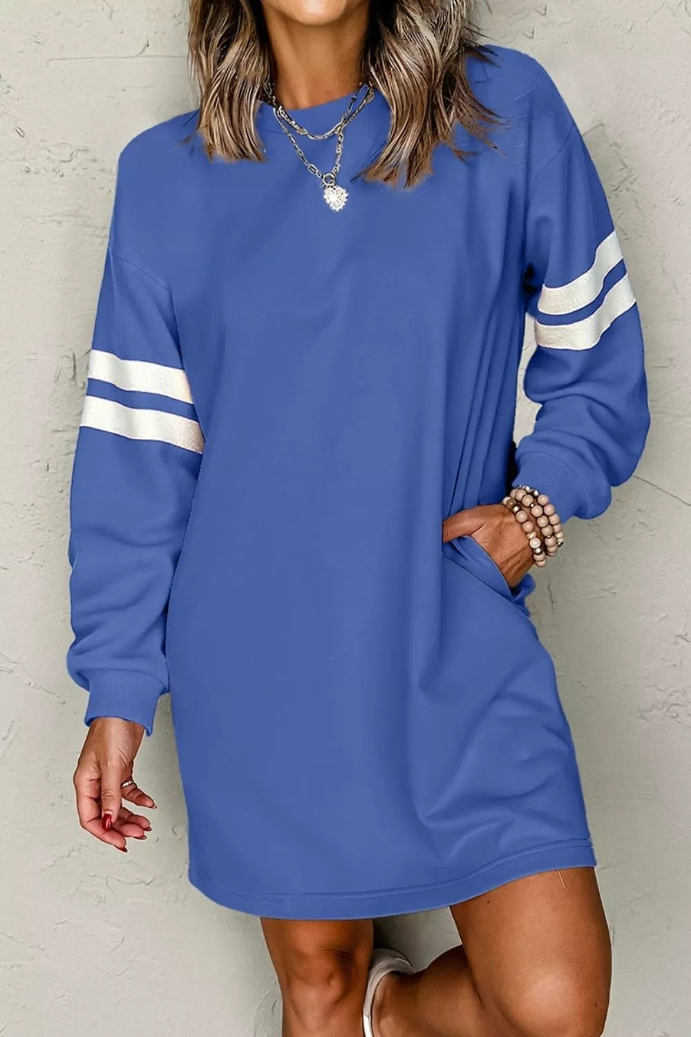 Stripe Long Sleeve Casual Sweatshirt Dress view 7 - Shopiebay