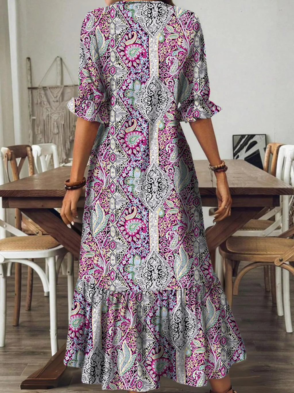 Bohemian Paisley Print V-Neck Midi Dress - product image 8