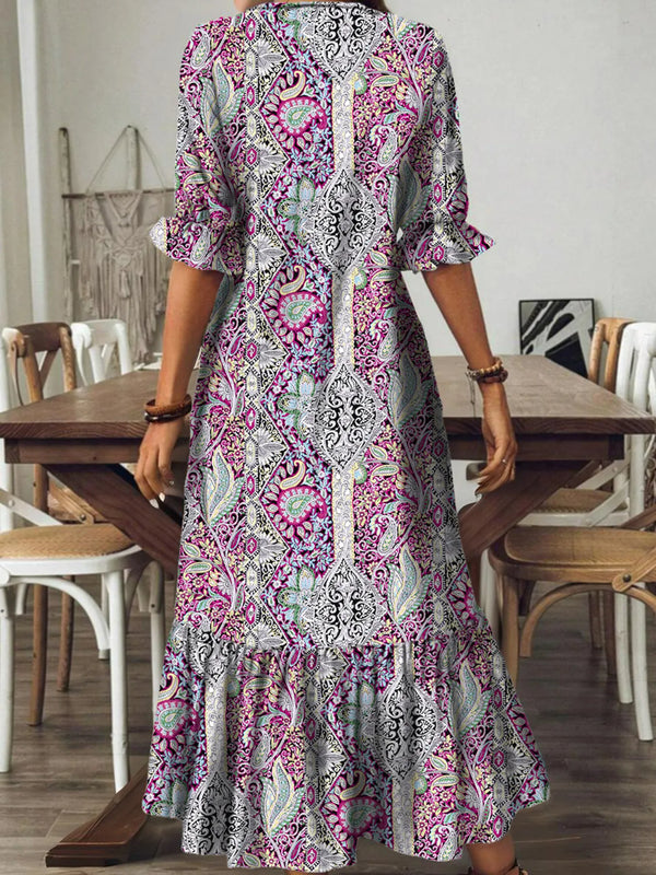 Bohemian Paisley Print V-Neck Midi Dress - product image 8