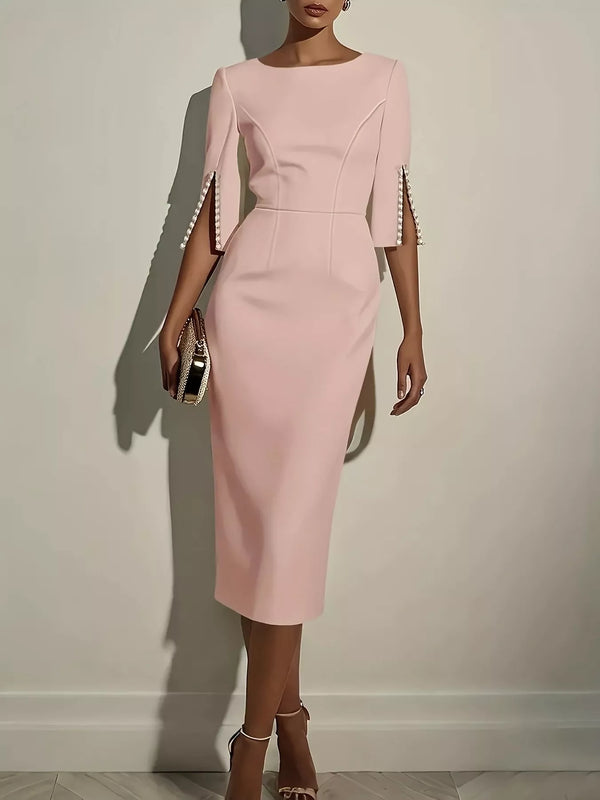 Slim-Fit Elegant Midi Dress with Beaded Slit Sleeve - product image 7