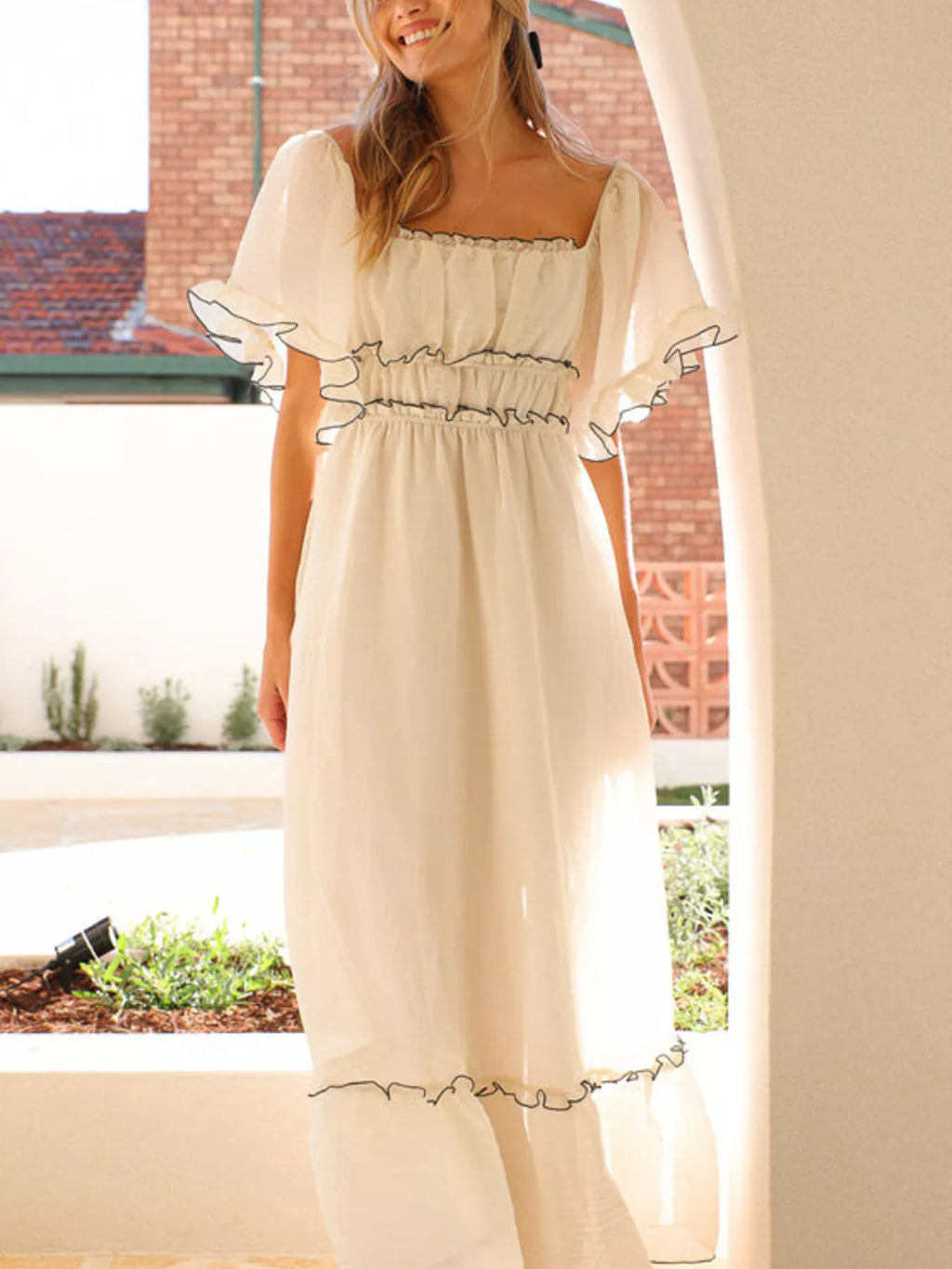 Ruffled Short Sleeve Tiered Maxi Dress - Shopiebay women's boutique