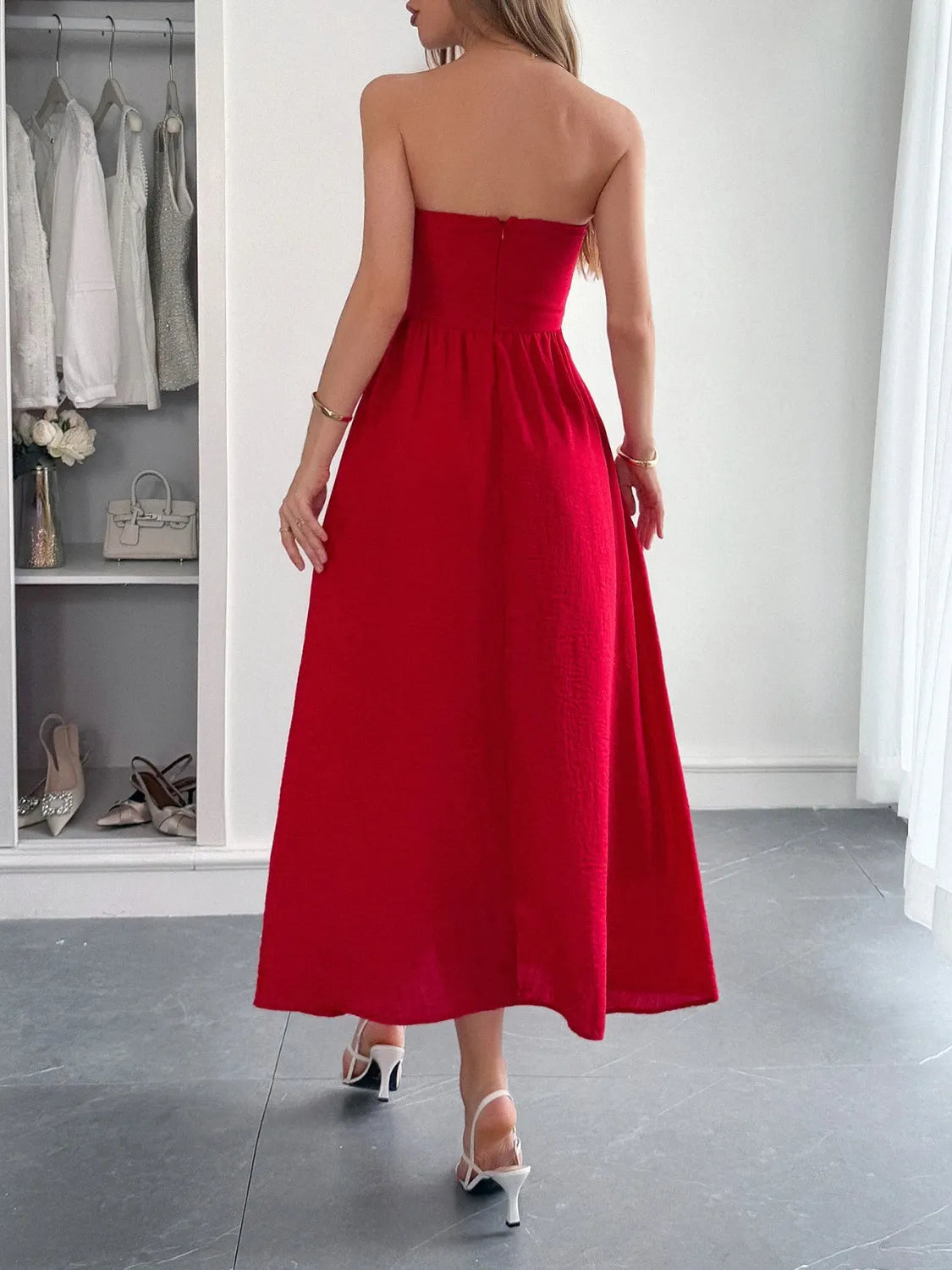 Strapless A-Line Midi Dress with Pockets | $53 | Shopiebay Strapless A-Line Midi Dress with Pockets | $53 | Shopiebay