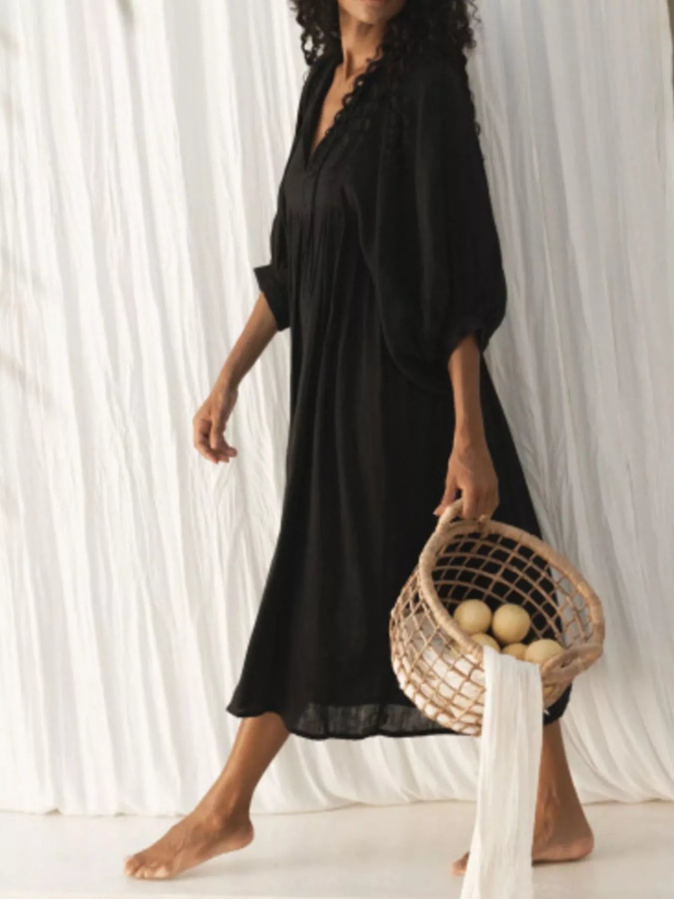 Tie Neck 3/4 Sleeve Midi Dress - product image 16