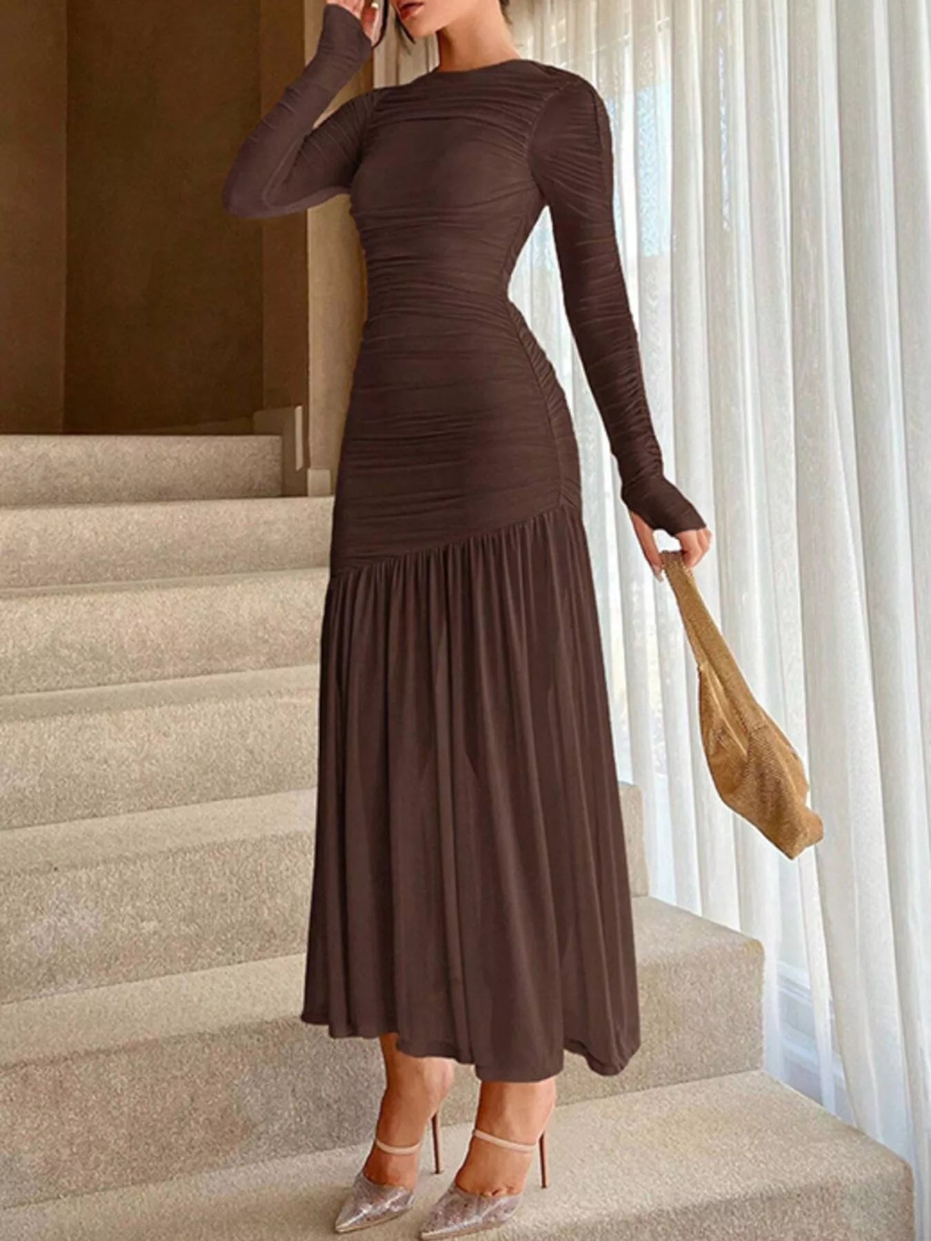 Ruched Long Sleeve Bodycon Midi Dress - product image 3
