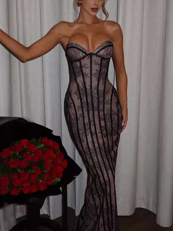 Lace Up Back Strapless Maxi Dress - product image 10