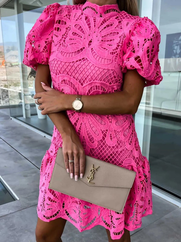 Lace Mock Neck Puff Sleeve Dress - product image 4