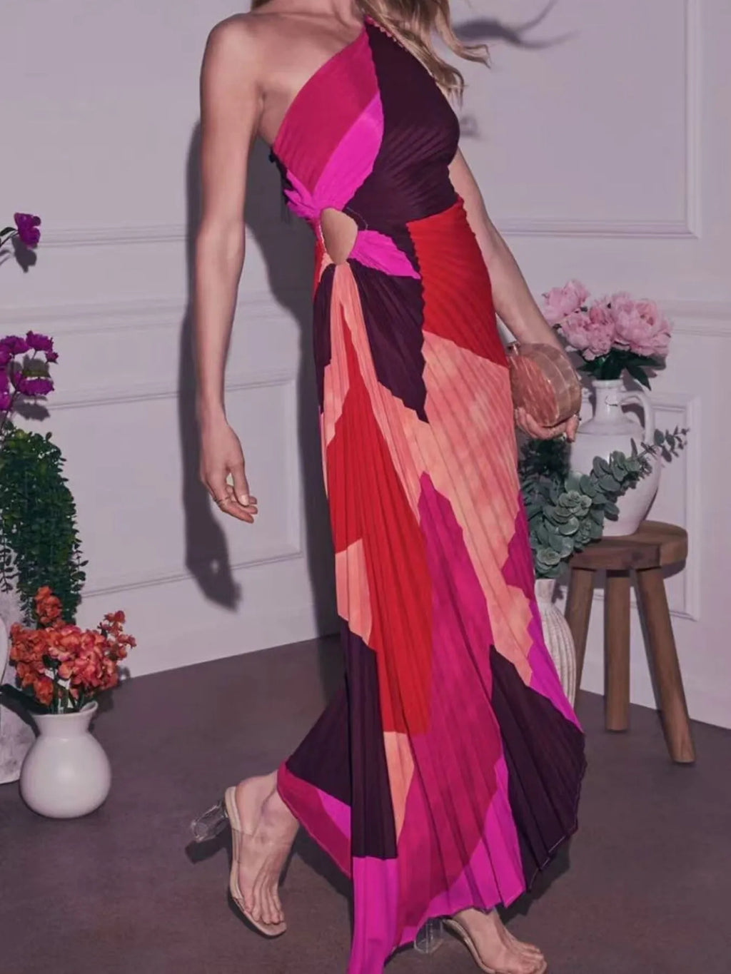 Single Shoulder Floral Pleated Dress - product image 10
