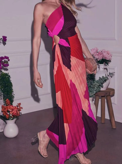 Single Shoulder Floral Pleated Dress view 10 - Shopiebay