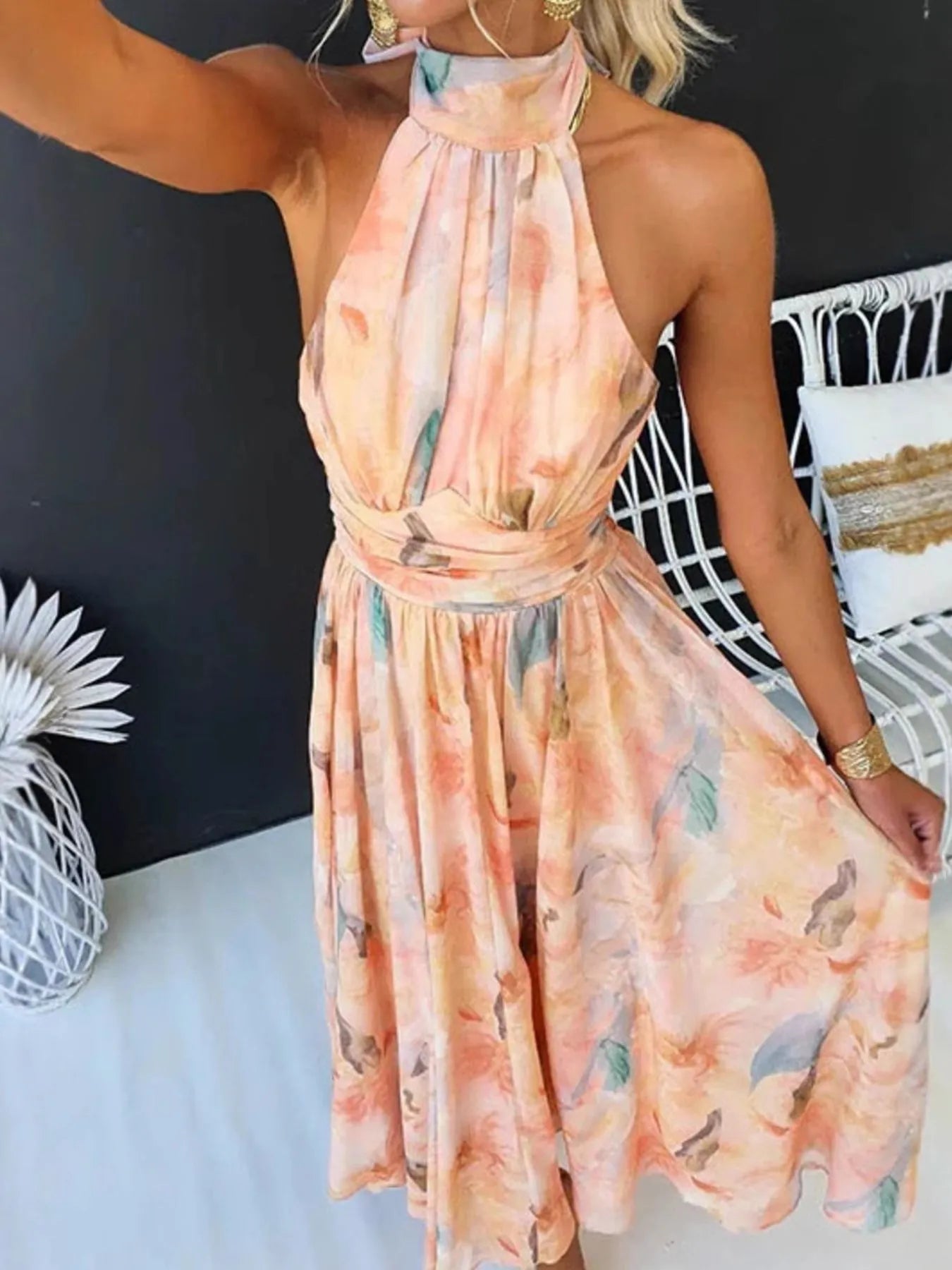 Floral Halter Neck Backless Summer Dress - product image 2