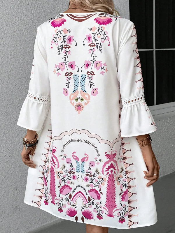 Lace Detail Printed Three-Quarter Sleeve Dress - product image 5