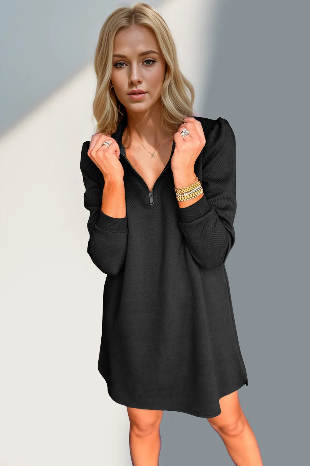 Double Take Textured Quarter Zip Long Sleeve Dress - product image 21