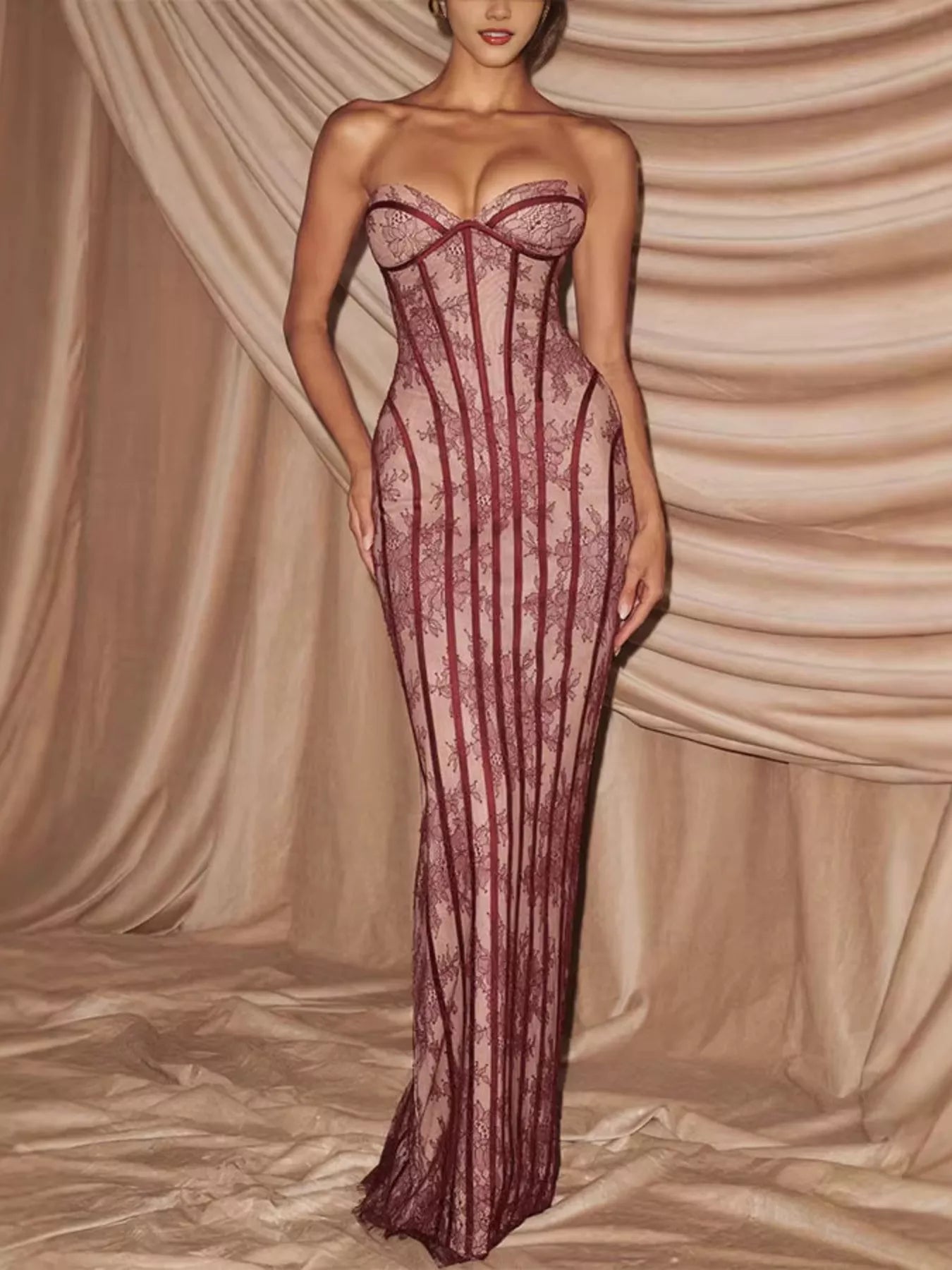 Lace Up Back Strapless Maxi Dress Main image