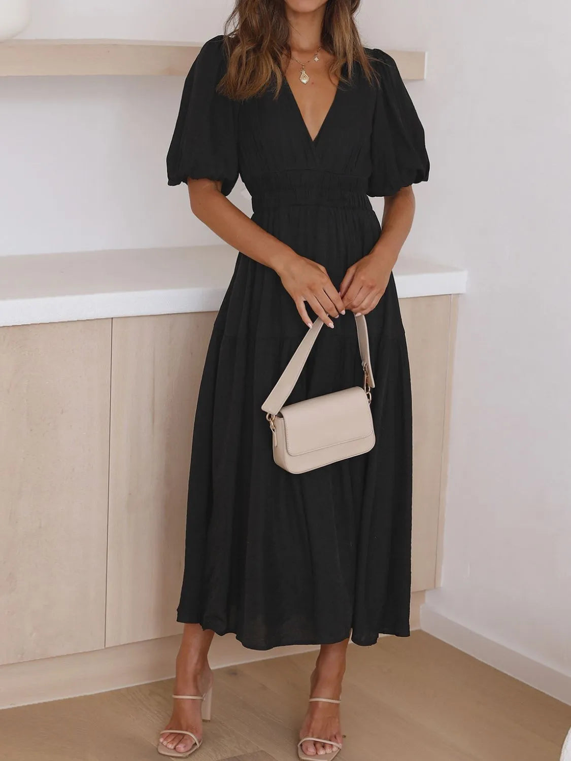 V-Neck Puff Sleeve Midi Dress - product image 16