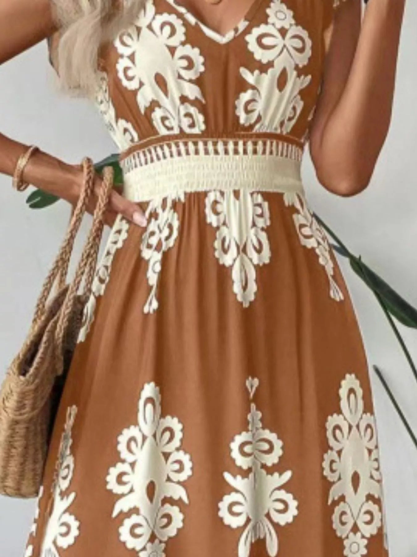 Printed V-Neck Ruffled Cap Sleeve Dress - product image 14