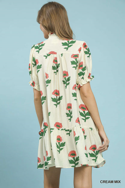 Umgee Floral Print Babydoll Dress view 3 - Shopiebay