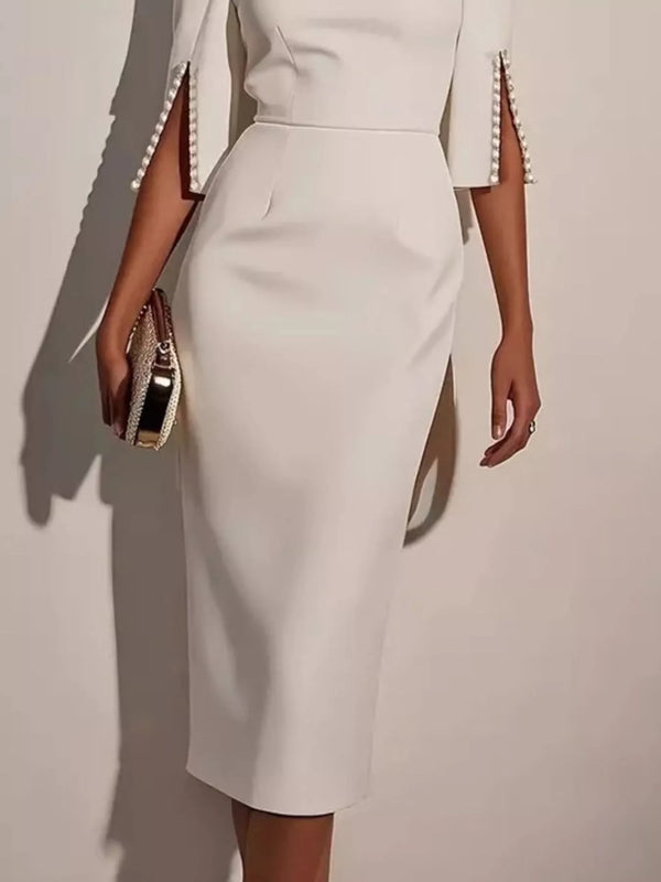 Slim-Fit Elegant Midi Dress with Beaded Slit Sleeve - product image 3
