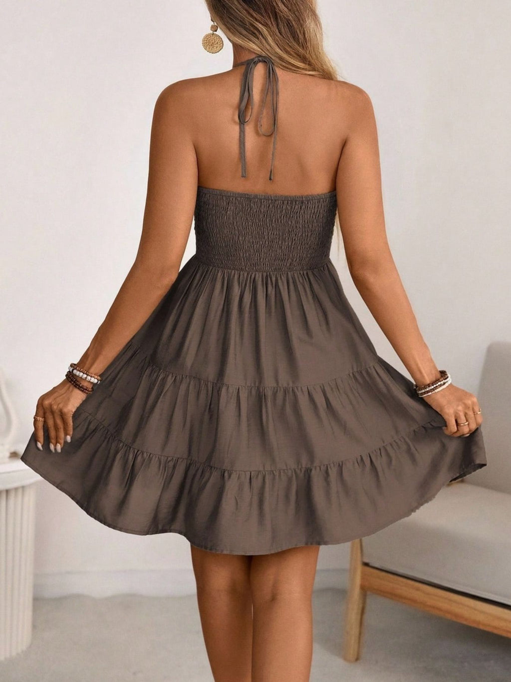 Smocked Halter Neck Tiered Dress - product image 5