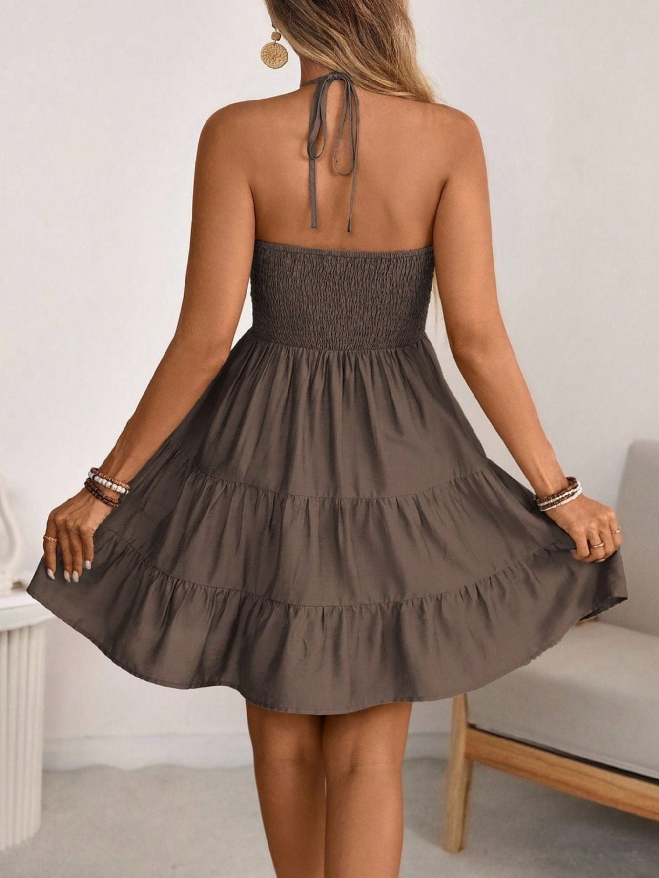 Smocked Halter Neck Tiered Dress view 5 - Shopiebay