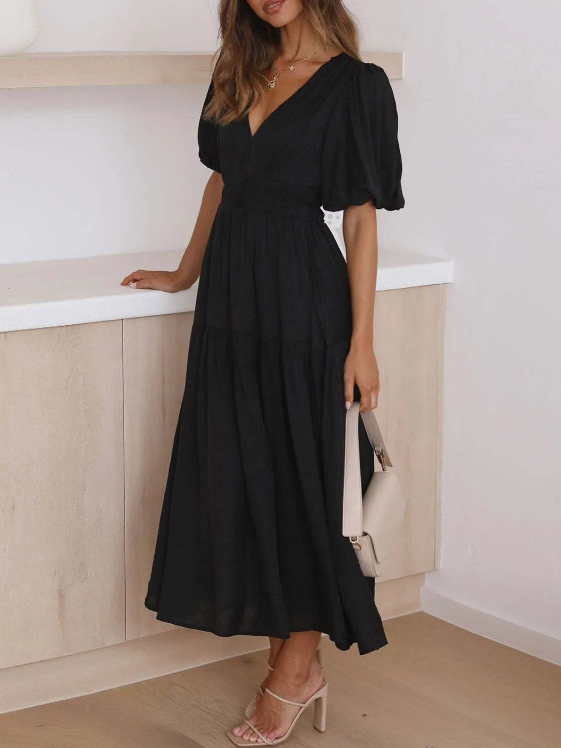 V-Neck Puff Sleeve Midi Dress - product image 17