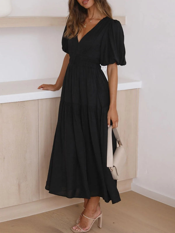 V-Neck Puff Sleeve Midi Dress - product image 17