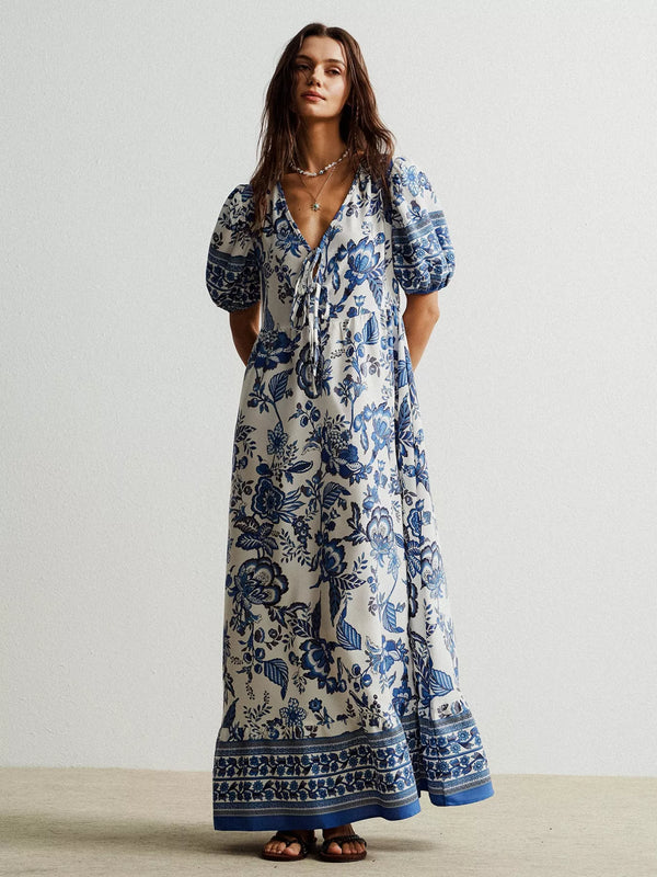 Floral Print Tie-Neck Puff Sleeve Maxi Dress - product image 5