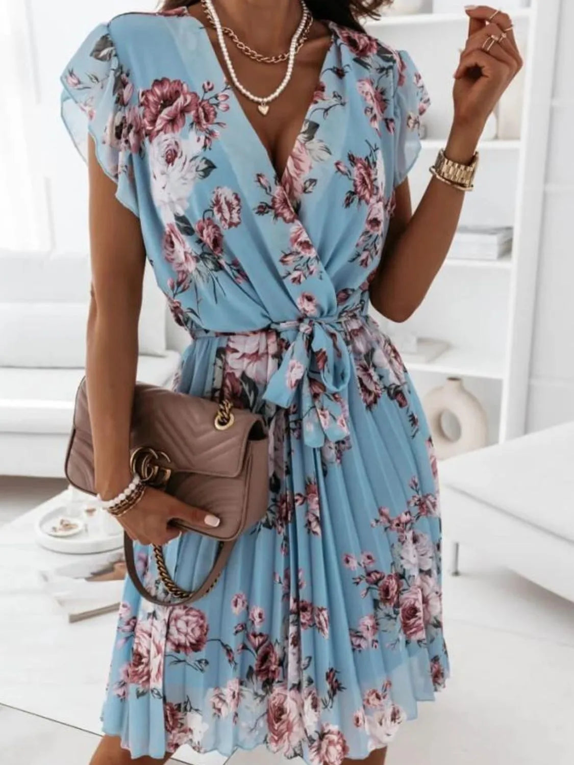 Floral Surplice Ruffled Cap Sleeve Dress - product image 12