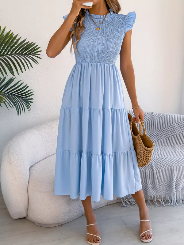 Women's Smocked Ruffle Midi Dress – Casual A-Line Cap Sleeve - product image 11