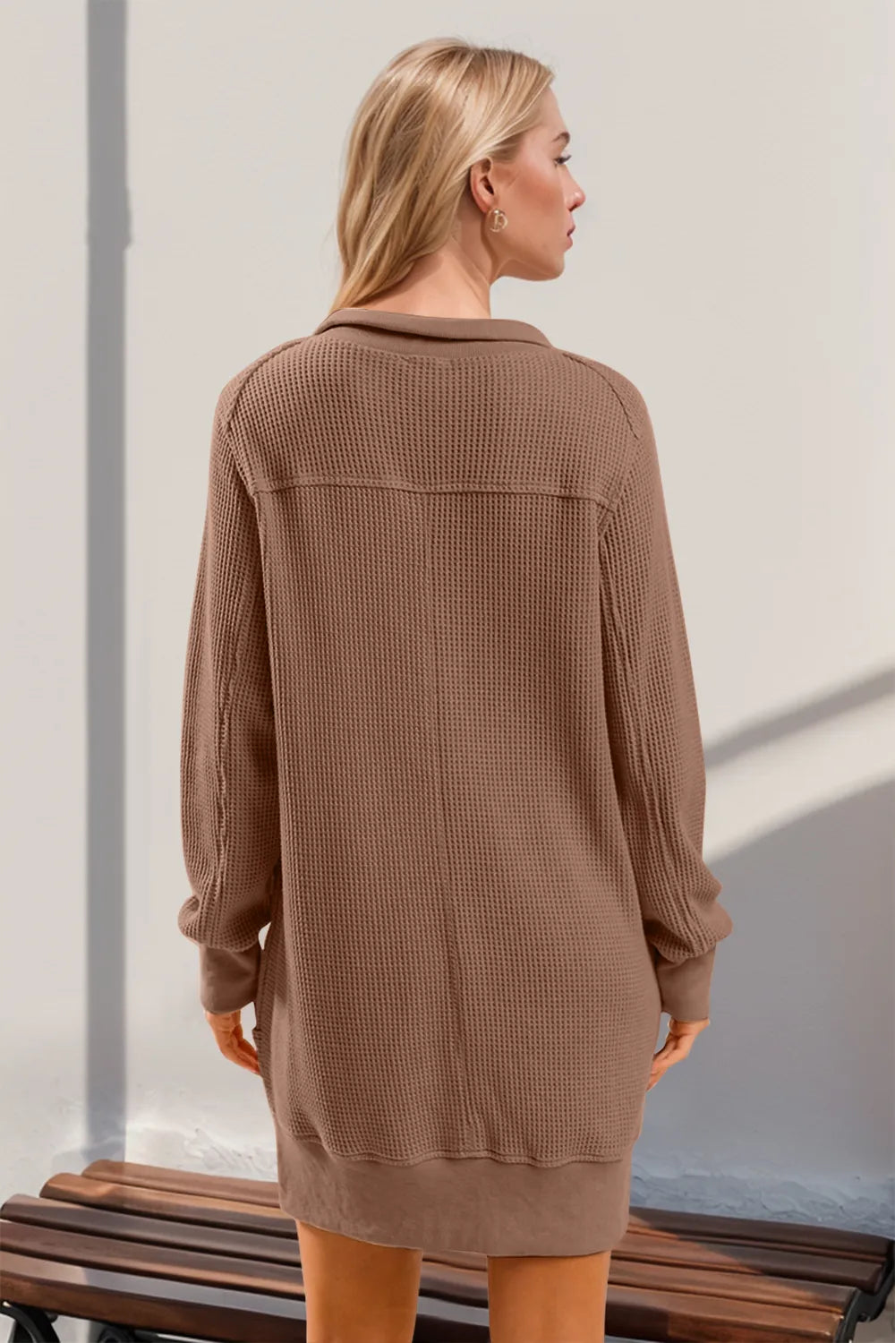 Double Take Waffle Long Sleeve Mini Dress with Pockets Secondary image