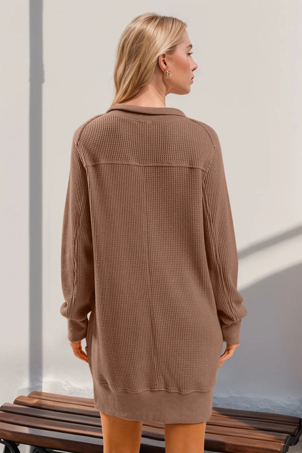 Double Take Waffle Long Sleeve Mini Dress with Pockets view 2 - Shopiebay
