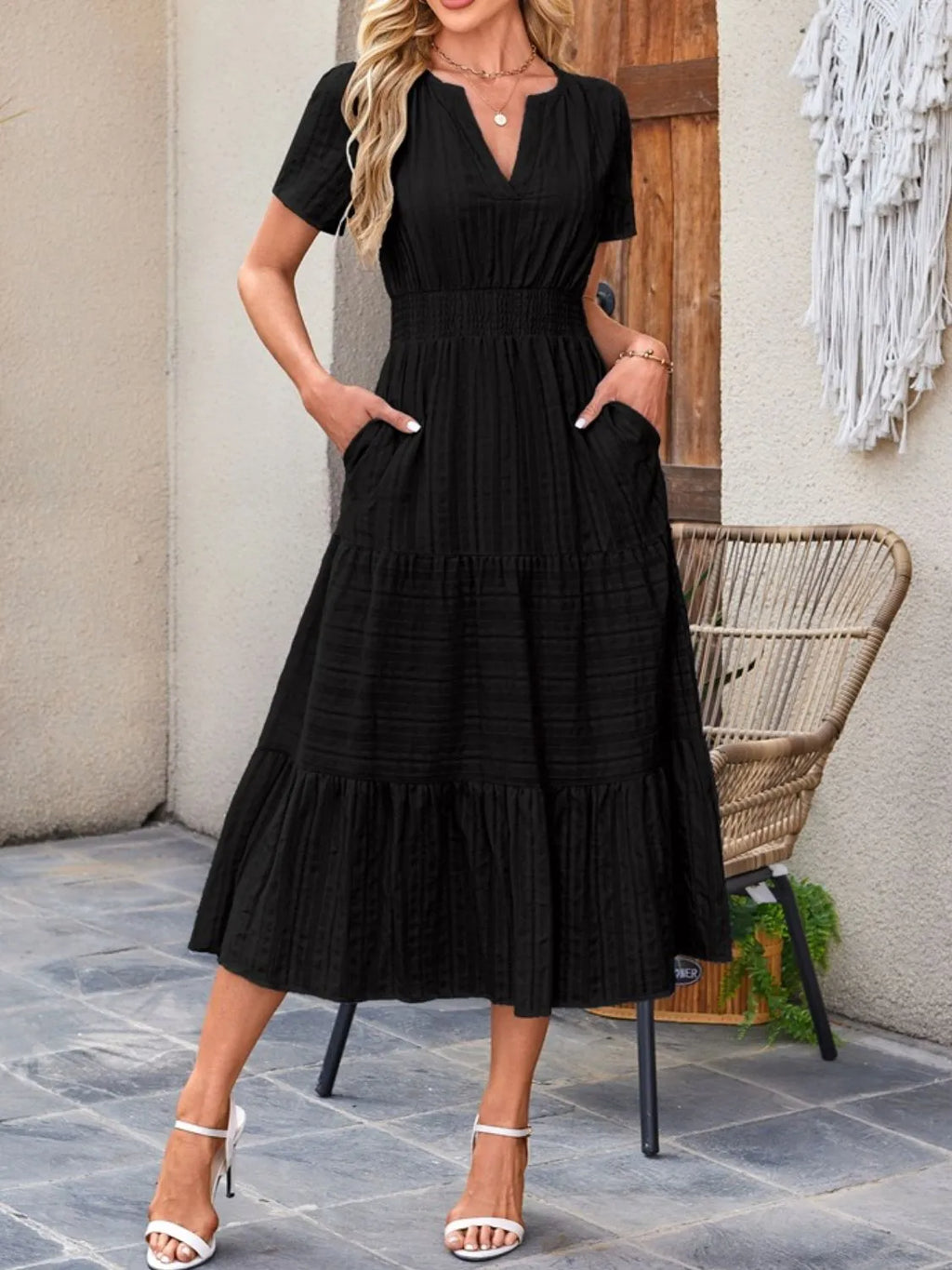 Tiered Notched Short Sleeve Dress - product image 10
