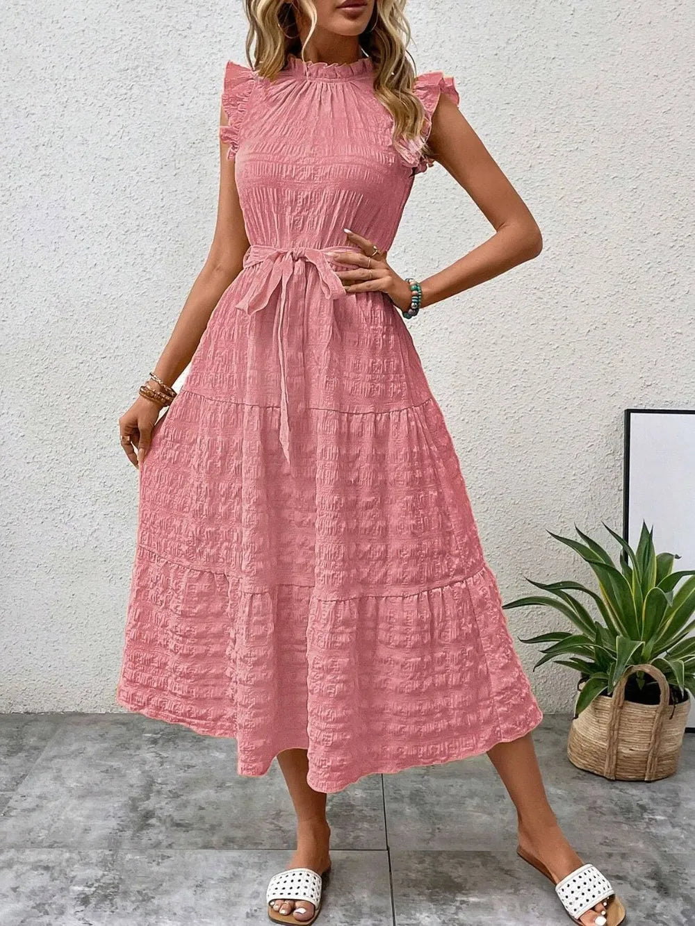 Tied Ruffled Cap Sleeve Midi Dress - product image 28