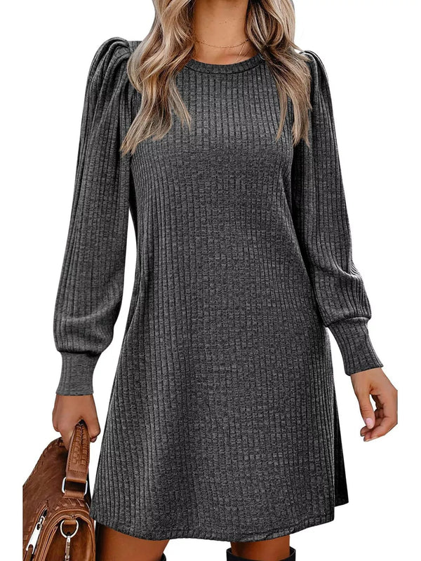 Ribbed Knit Puff Sleeve Casual Mini Dress - product image 17