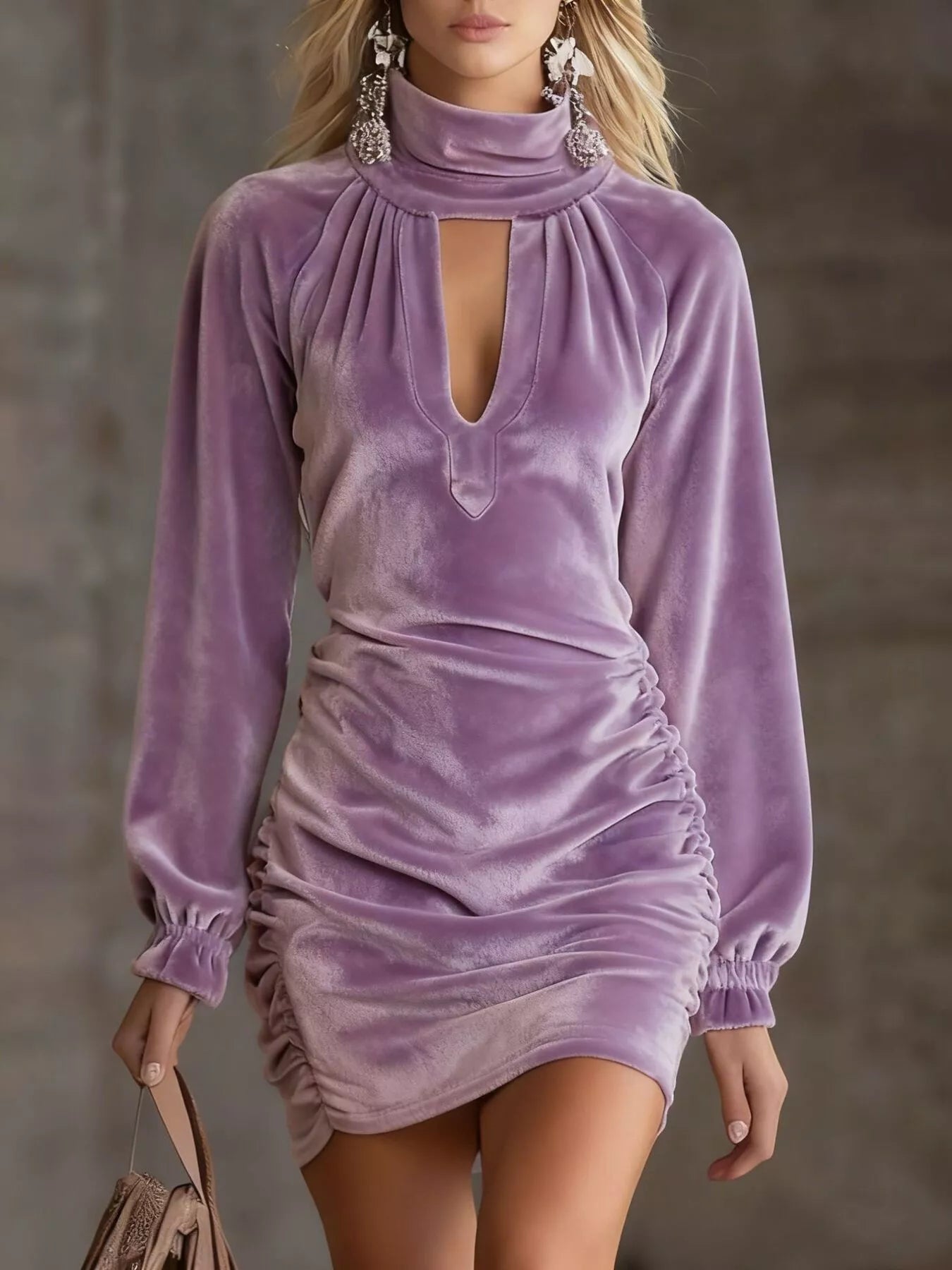 Velvet Ruched Flounce Sleeve Mini Dress - product image 10