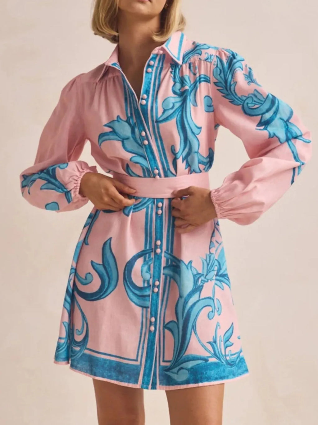 Printed Long Sleeve Shirt Dress - product image 12