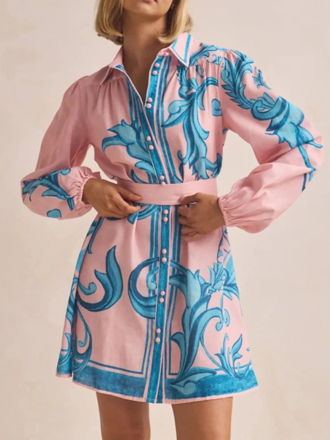 Printed Long Sleeve Shirt Dress - product image 12