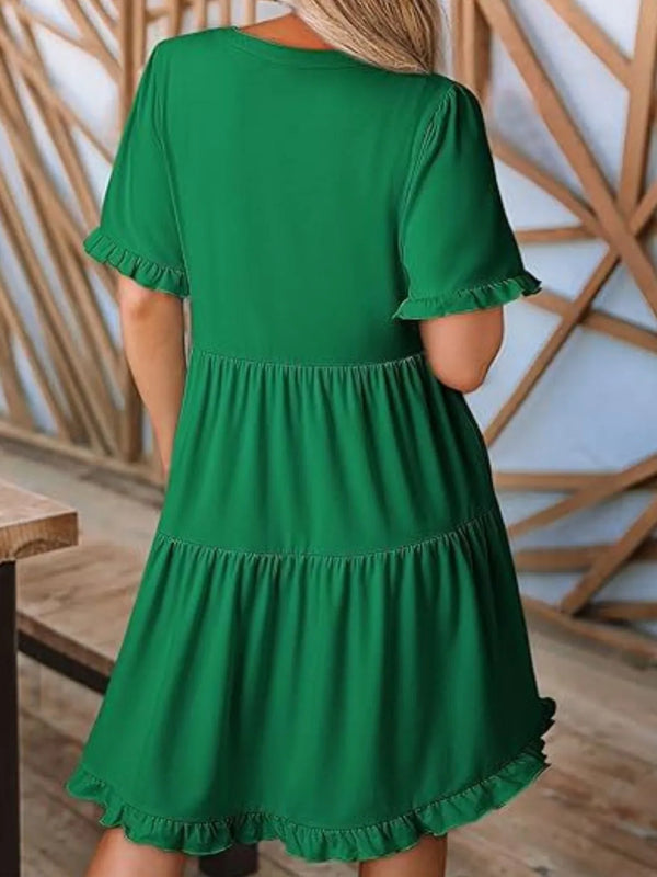 Tiered Notched Short Sleeve Mini Dress - product image 3