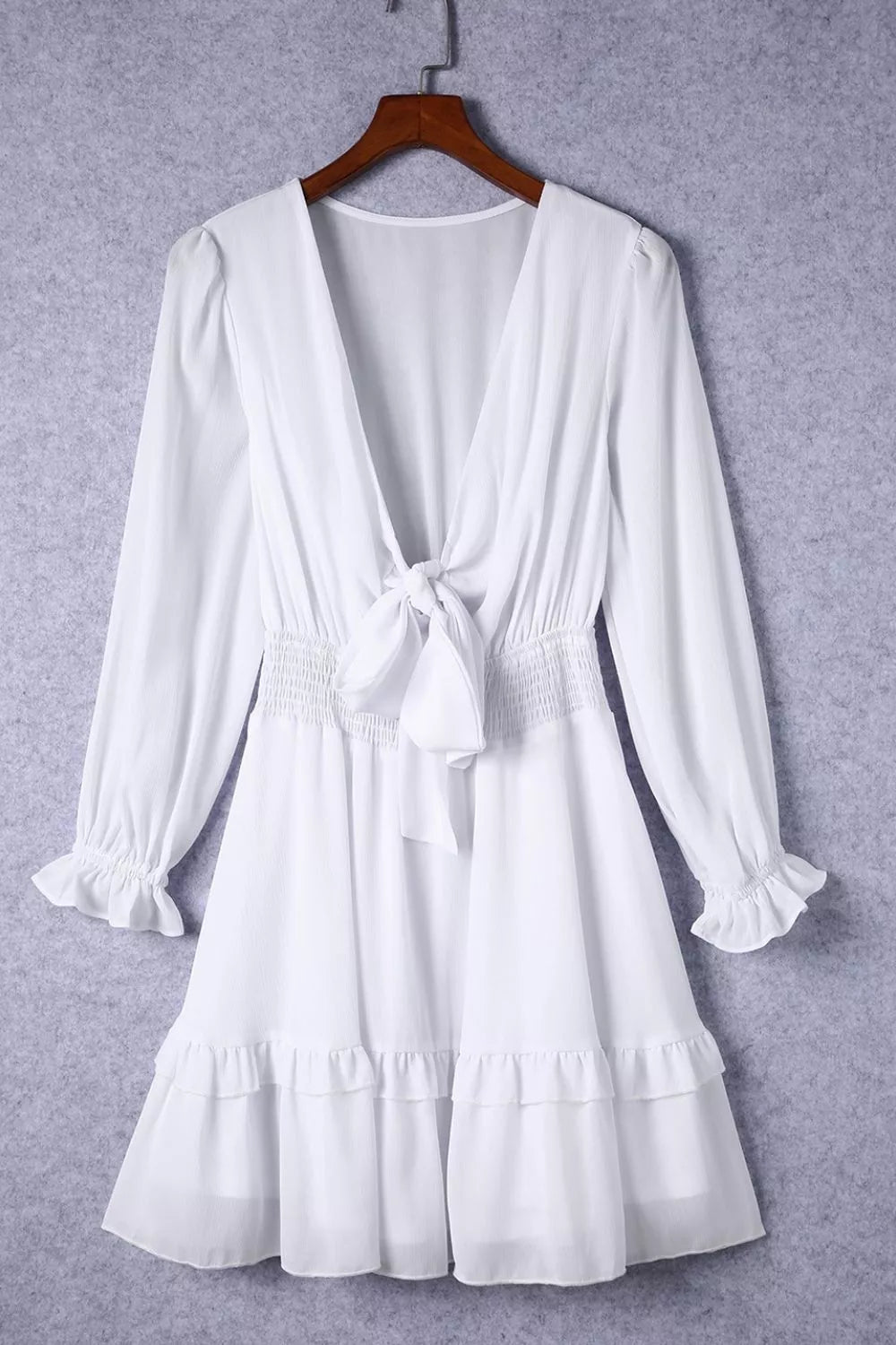 Elegant Tie-Front Ruffle Mini Dress with Smocked Wiast - product image 10