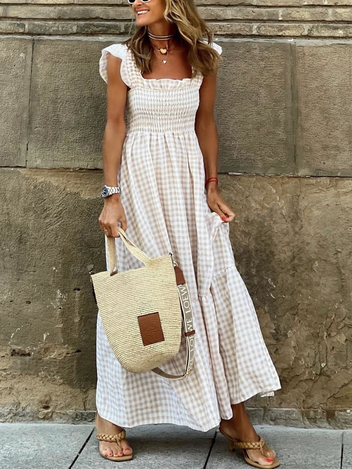 Plaid Ruffle Sleeve Maxi Dress Main image