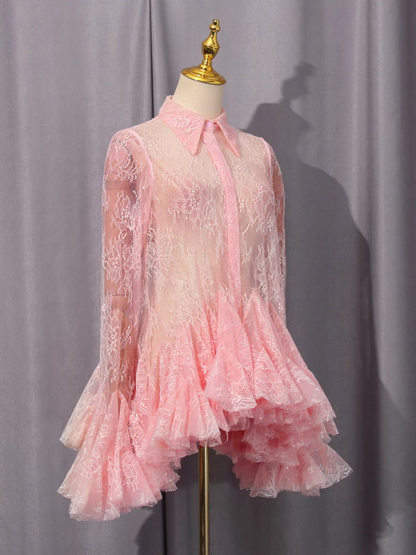 Ruffled Hem Lace Long Sleeve Dress - product image 2