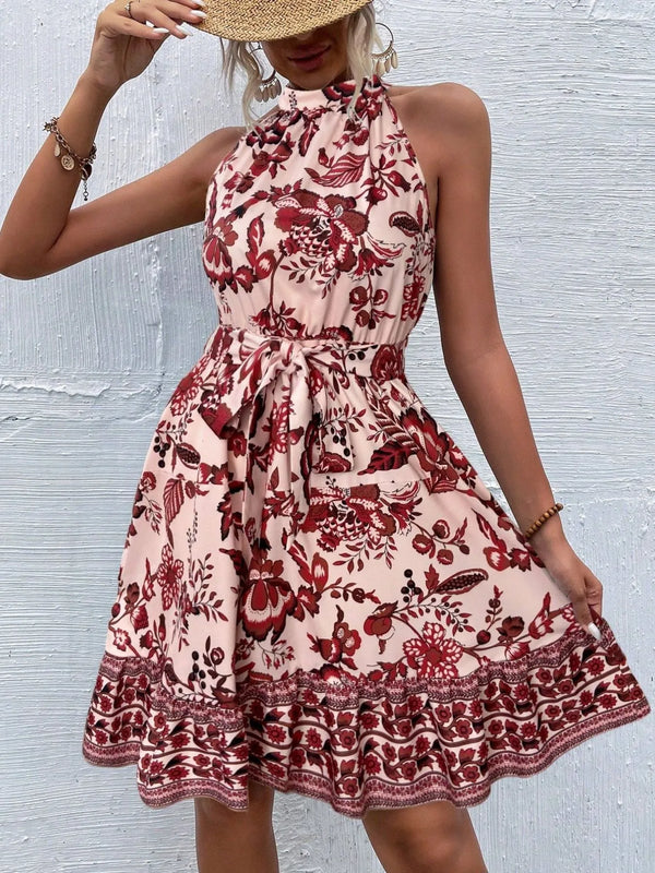 Floral Halter Neck Summer Dress with Belt - product image 5