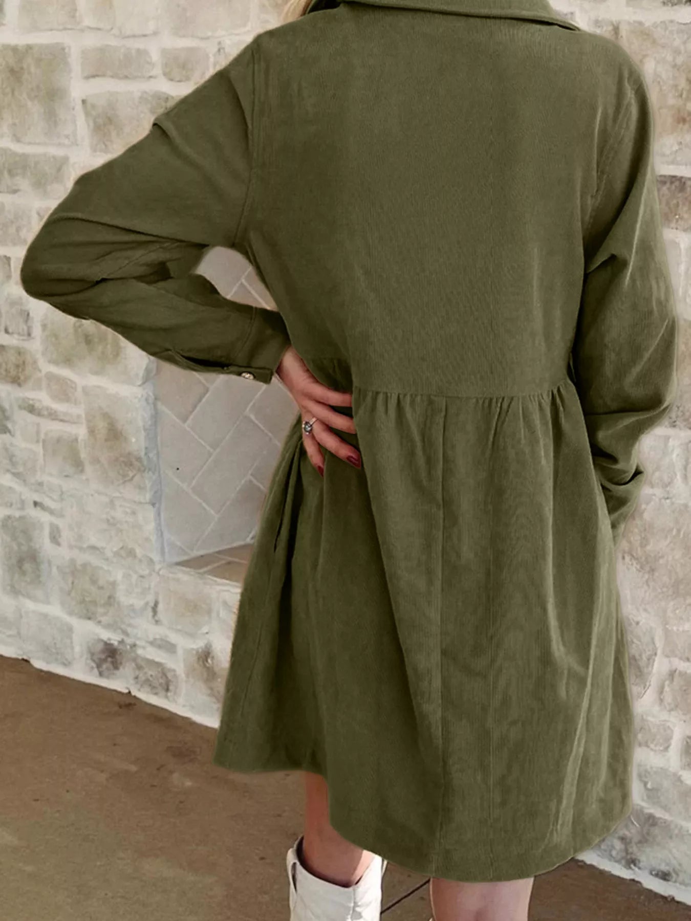 Casual Corduroy Button Detail Mini Dress Secondary image