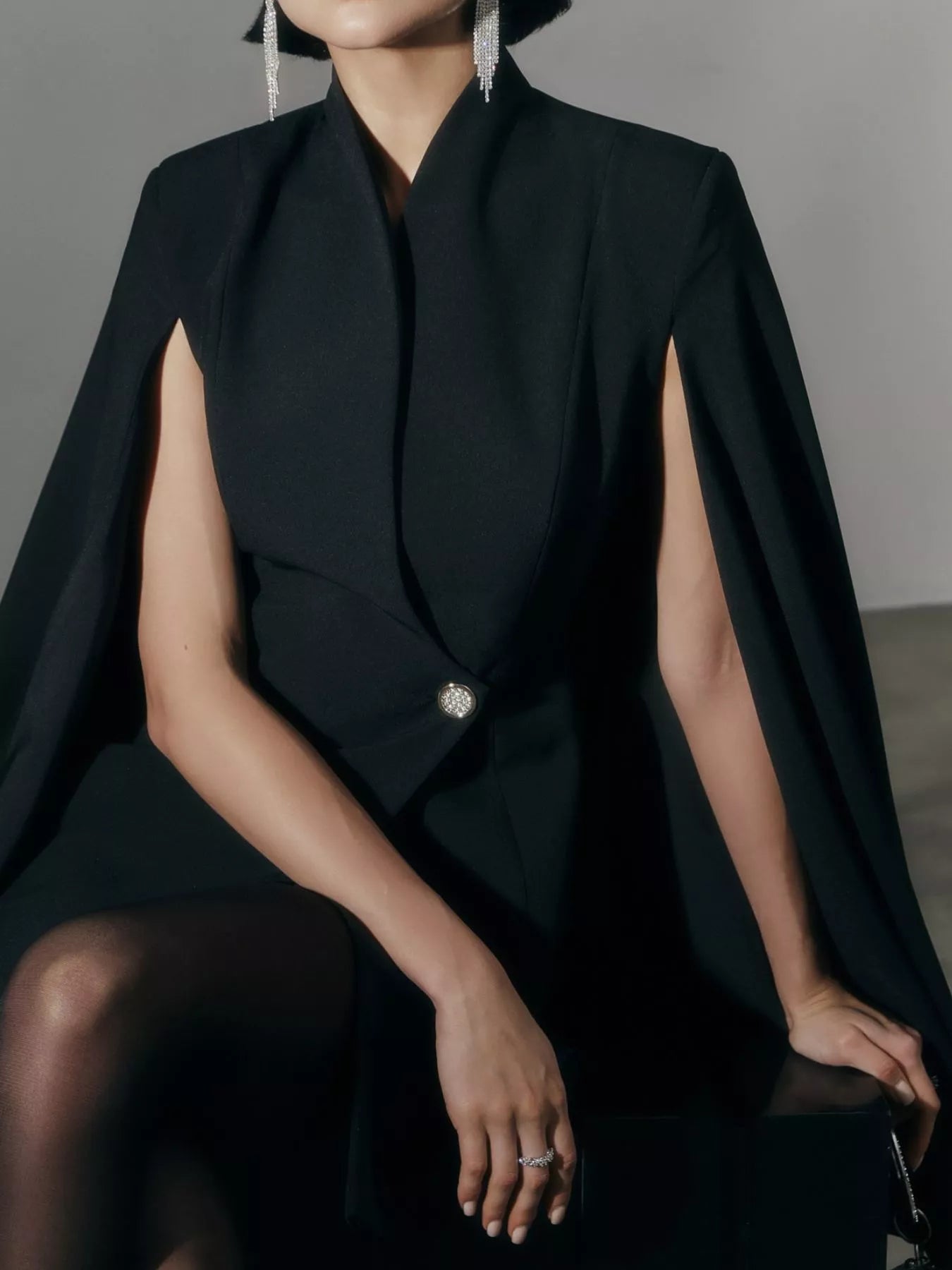 One Button Fitted Mini Blazer Dress with Cape Sleeves view 7 - Shopiebay