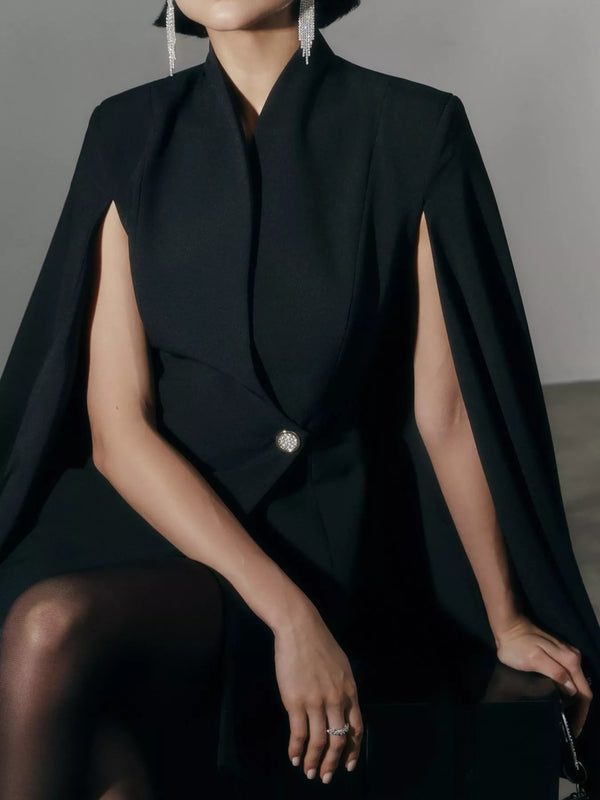 One Button Fitted Mini Blazer Dress with Cape Sleeves view 7 - Shopiebay
