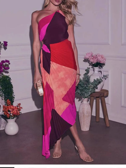 Single Shoulder Floral Pleated Dress view 9 - Shopiebay