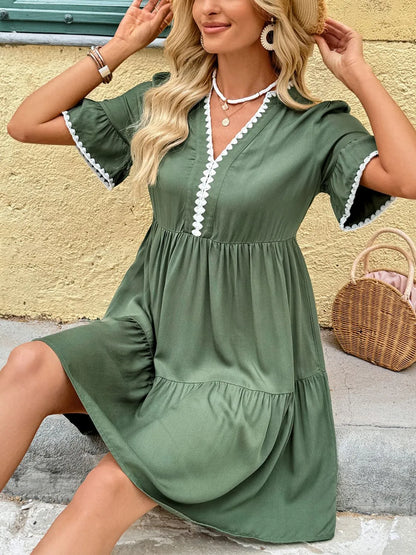 Lace Detail Notched Flounce Sleeve Mini Dress view 5 - Shopiebay