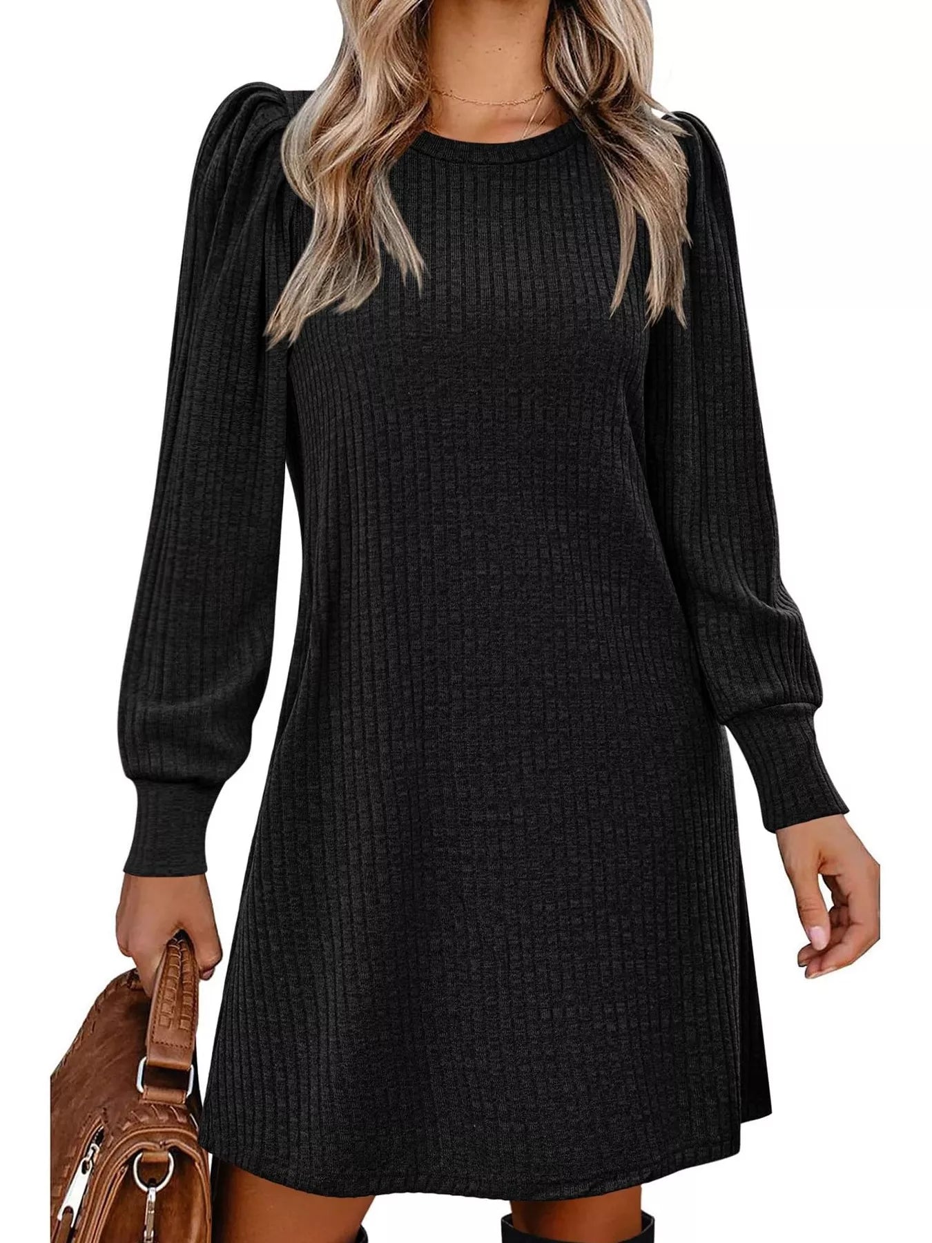 Ribbed Knit Puff Sleeve Casual Mini Dress - product image 13