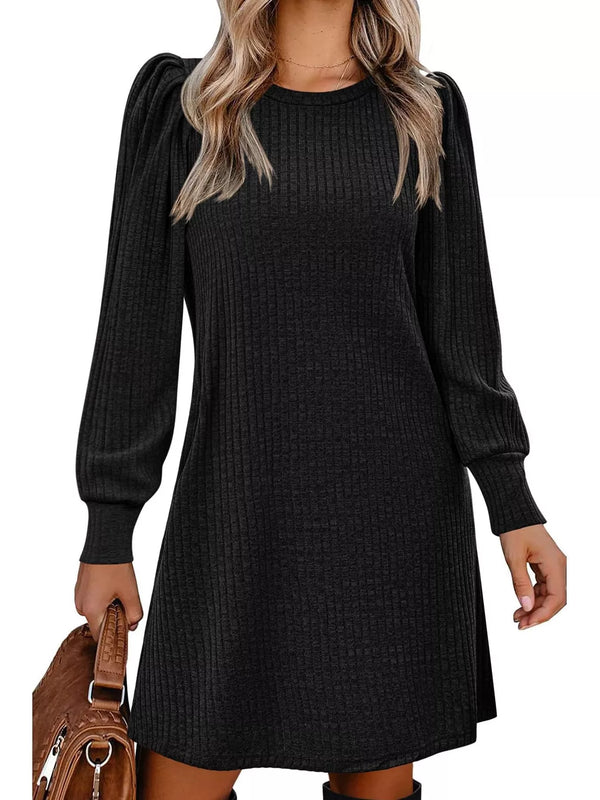 Ribbed Knit Puff Sleeve Casual Mini Dress - product image 13