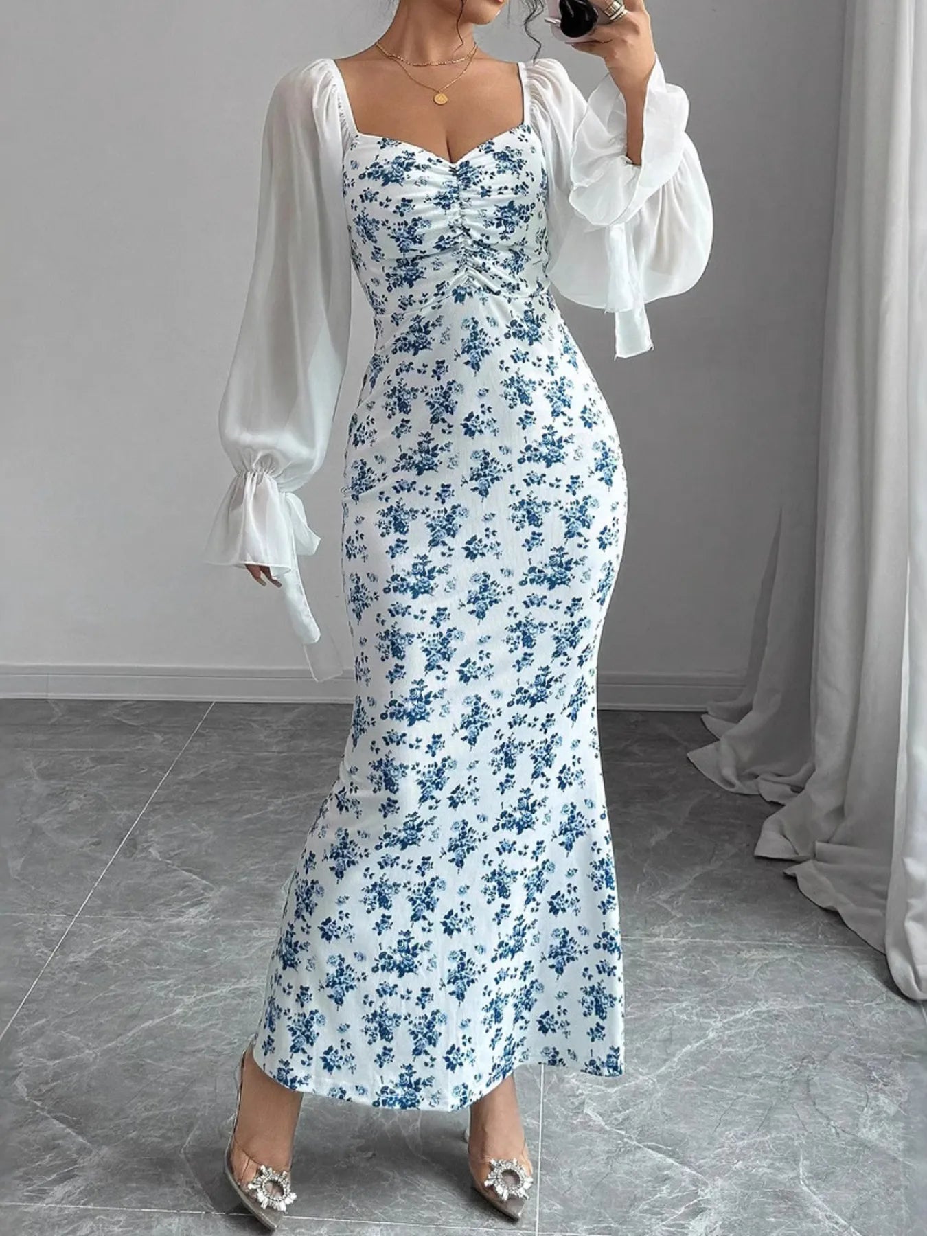 Floral Print Sweetheart Neckline Maxi Dress - product image 5